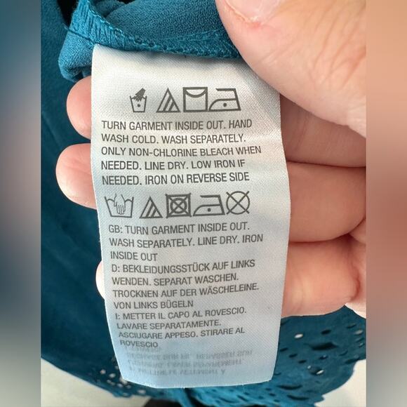 BOB MACKIE Teal Blue Open Front Jacket Laser Cut Hem & Sleeves NWT | Size Medium - Picture 9 of 9